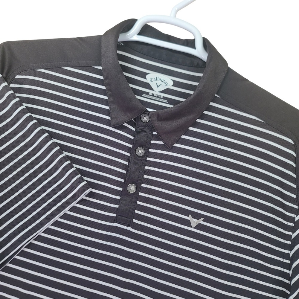 Callaway Polo Shirt Men XXL Black White Striped Good Short Sleeve Golf